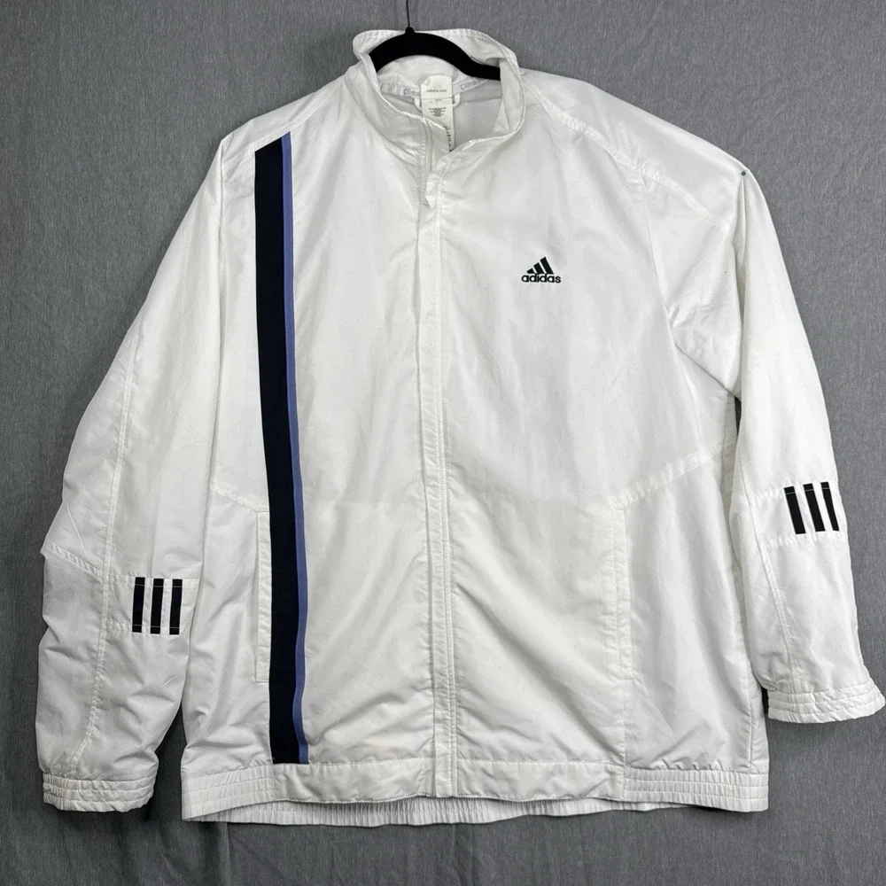 Vintage adidas Men's White Windbreaker Jacket XL Full Zip Lightweight Vented